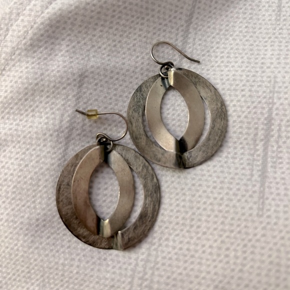 Silpada Sterling Silver Modernist Folded Circle Dangle Earrings W1873 RARE - Picture 2 of 2